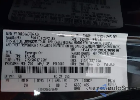 2013 Ford Focus Se из США, поврежденный, VIN 1FADP3K28DL369616